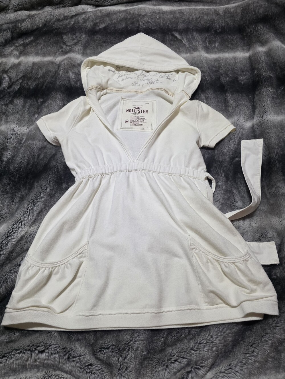 Hollister Babydoll Top Short Sleeve Medium Y2K Hooded Sweatshirt Tie Pockets